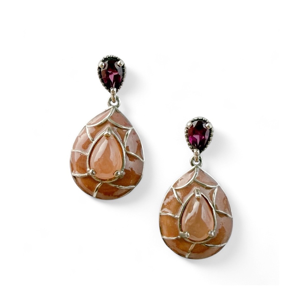 D'Joy Amethyst Gemstone Enamel Sterling Silver 925 Teardrop Earrings